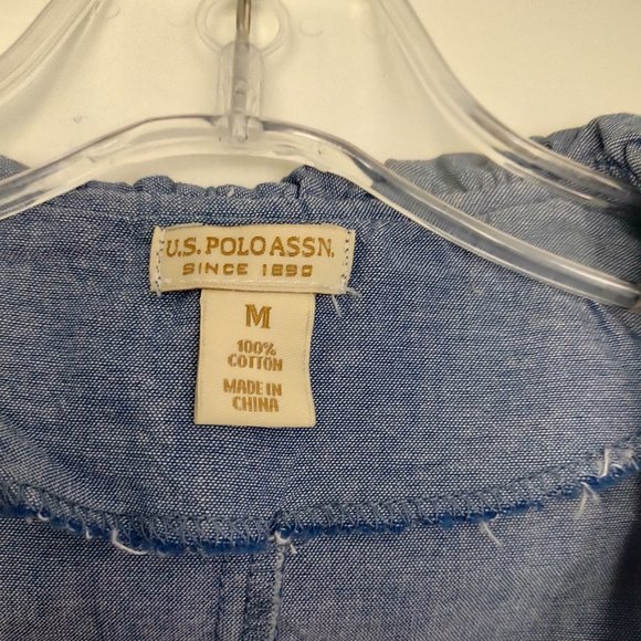 U.S. Polo Assn. Chambray Sleeveless Blouse with Ruffled Collar - Picture 4 of 5
